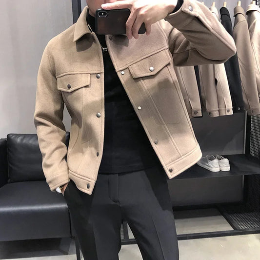 Korean Style Men's Slim Fit Jacket New Arrival Fall Winter Thickened Work Casual Trendy Brand Top For Leisure And Socializing