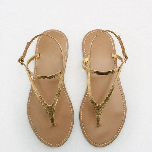 Flat sandals for women's summer 2025 new style with a simple fairy style temperament and a Roman style double toe shoe