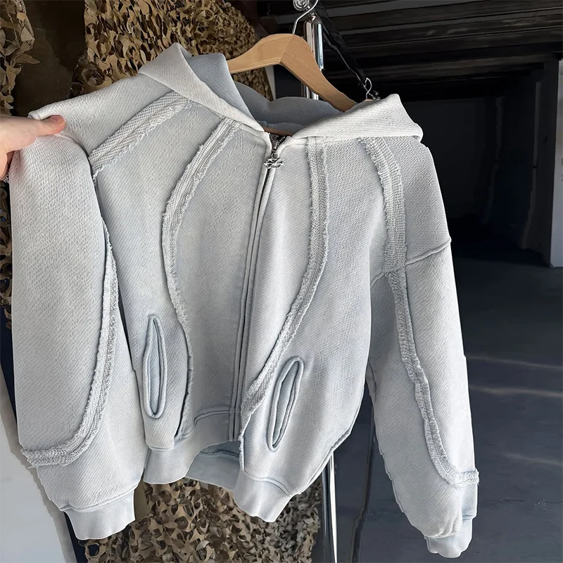 Y2K Harajuku Retro Hoodie Fashion Trend Striped Splicing Custom Zipper Hoodie Gothic Men Women High End Casual Streetwear Top