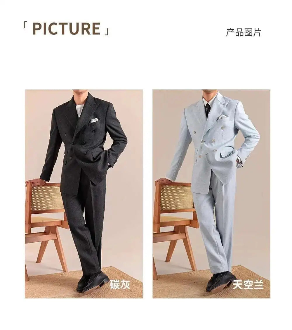 2025 Spring British Style Men Blazers Double Breasted Casual Suit Jacket Wedding Business Coat Social Banquet Tuxedo Costume