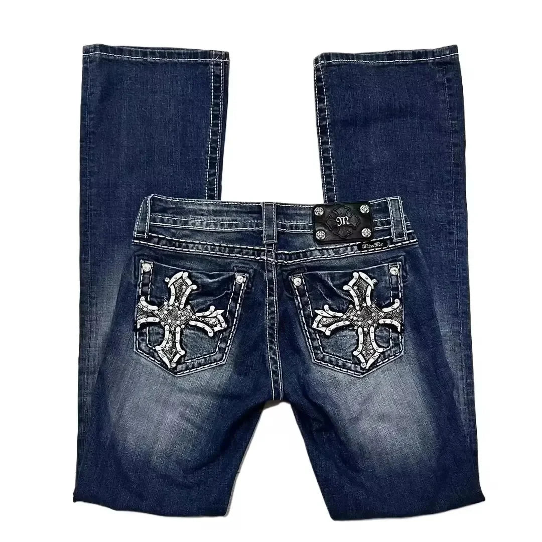 Y2K New American Retro Hip-Hop Cherry Blossom Dragon Print Loose Jeans For Men and Women Gothic Hip-Hop Casual Joker Street Wear