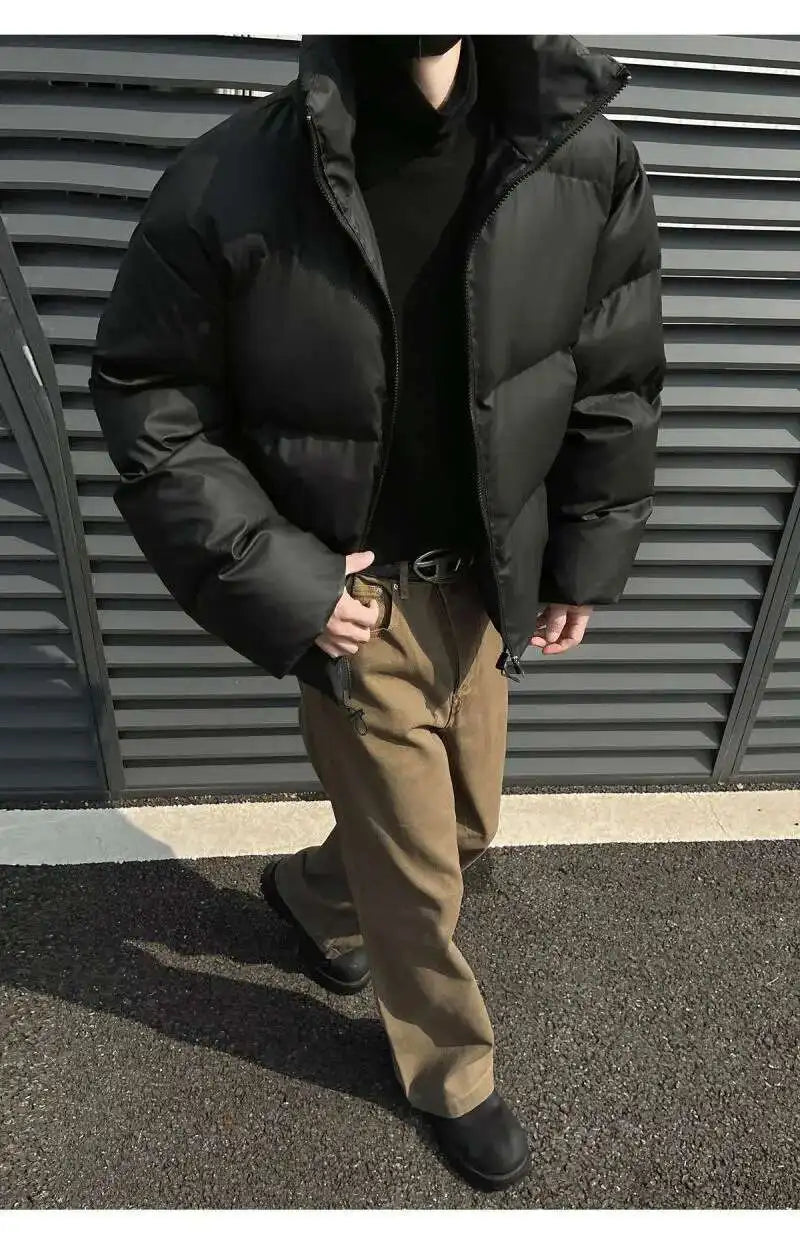 PFHQ Winter 2024 Short Loose Bread American Cotton Jacket Winter solid color stand collar long sleeve male tops