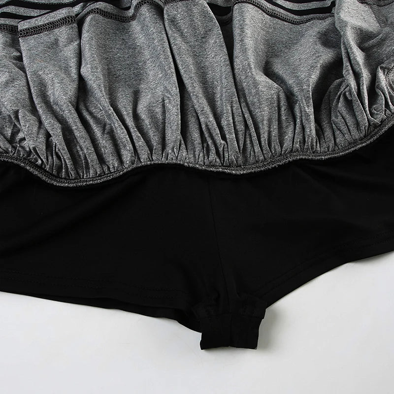 Fashion Stripe Simple Halter Tops + A-Line Mini Skirts  Women’ Set Causal Design Trendy Clothing