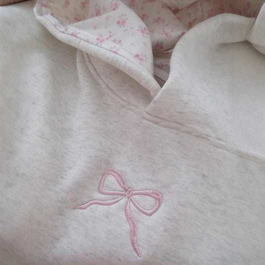 Women's Pink Bow Decor Hoodie Sweet Casual Fall Winter Hoodie Cozy Warm Women's Fashion Fullover Women Clothing