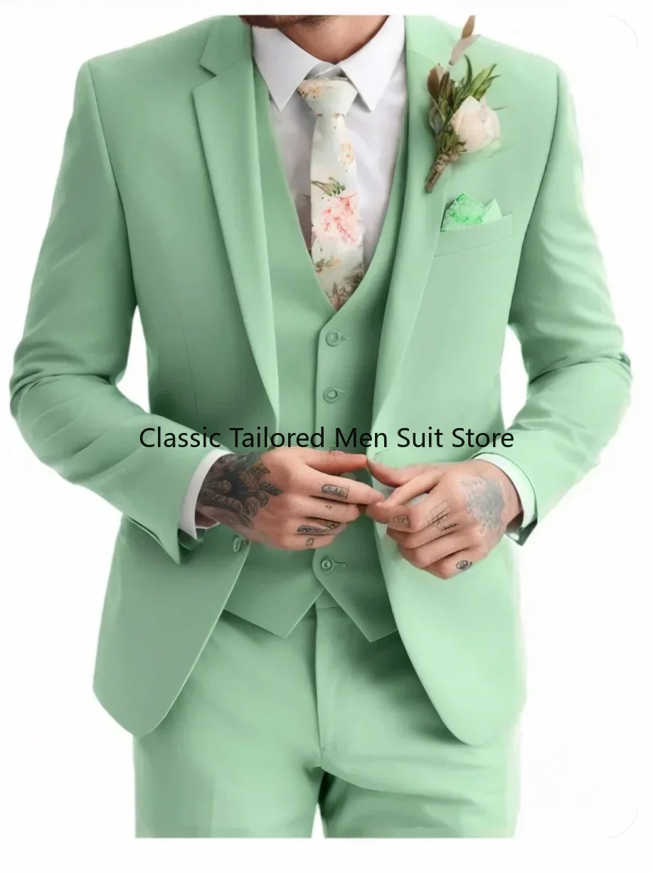 Men's Special Sage Green 3 piece suit Summer Wedding Suit Green 3 piece suit