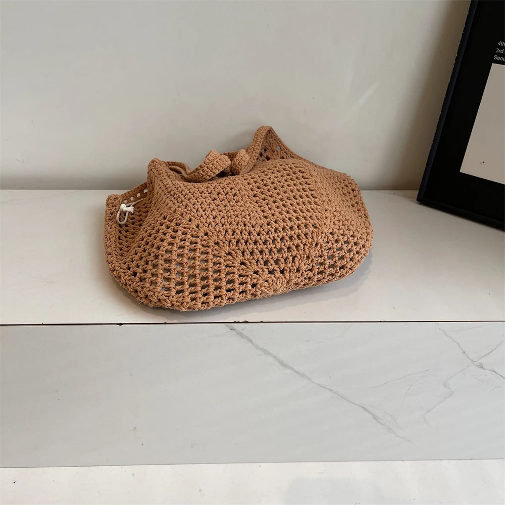 2025 Latest Summer Beach Straw Woven Tote Bag For Women 2-IN-1 Hollow-out Lightweight Large Capacity Shopper Shoulder Bag Female