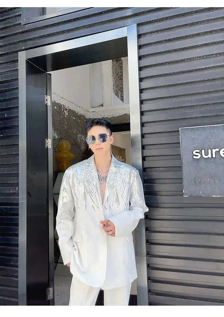 IEFB Embroidery Sequin Trendy Casual Men's Blazer Spring New Fashion Male Jacket Streetwear Suit Coat Personality 9Y9245