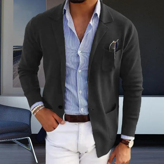 Casual Men Blazers Solid Color Lapel Long Sleeve Single-Breasted Suit Coat Business Outerwear Suit Jacket With Pockets