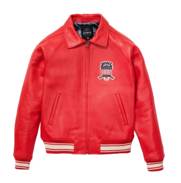 Men's Genuine Leather Varsity Jacket Us plus size Thick European lambskin High Quality Embroidery Avirex Brand