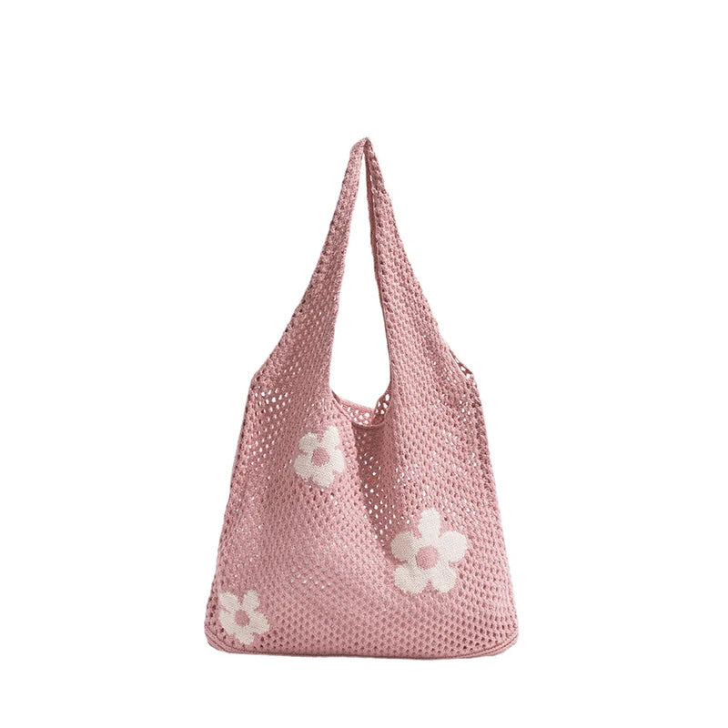 Women Knitted Bag Woven Love Heart  Pattern Wool Portable Shoulder Bag Shopping Bags Workers Students Daily Commuter Bags