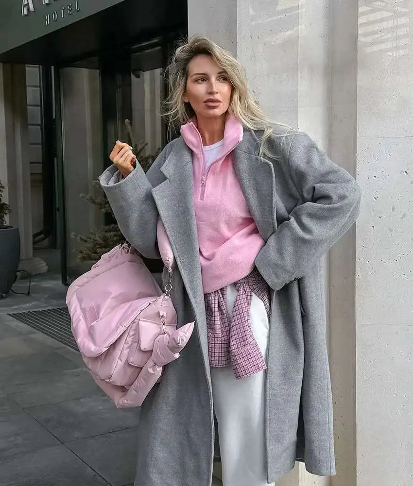 UCXQ Fashion Pullover Sweatshirt European Style Solid Color Long Sleeve All Match Loose Casual Top Women 2025 Spring Autumn 1497