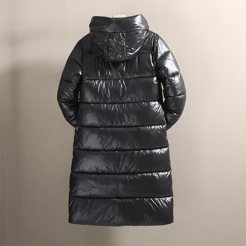 Fashion Black Long Parka Plus Size 3XL Men's Jacket 2023 Hooded Winter Jacket Coat Men Glossy Windproof Warm Outwear Streetwear