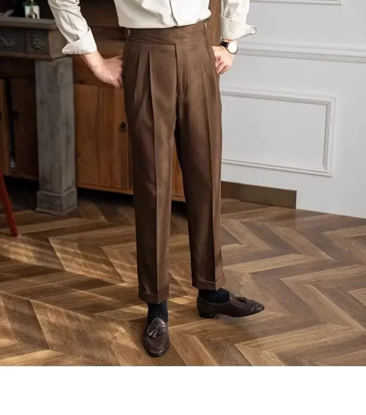 High-waisted Casual Straight-leg Suit Pants For Men Autumn Vintage Draped Waist Trousers Naples Retro Style Business Formal Wear