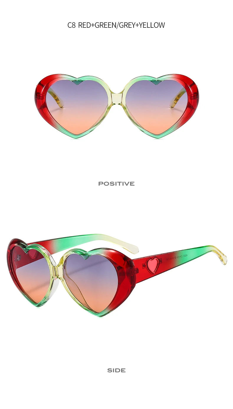 Fashion Ladies Oversized Frame Eyewear New Love Shape Iridescent Shade Luxury Designer Women's Heart Gradient Sunglasses Women