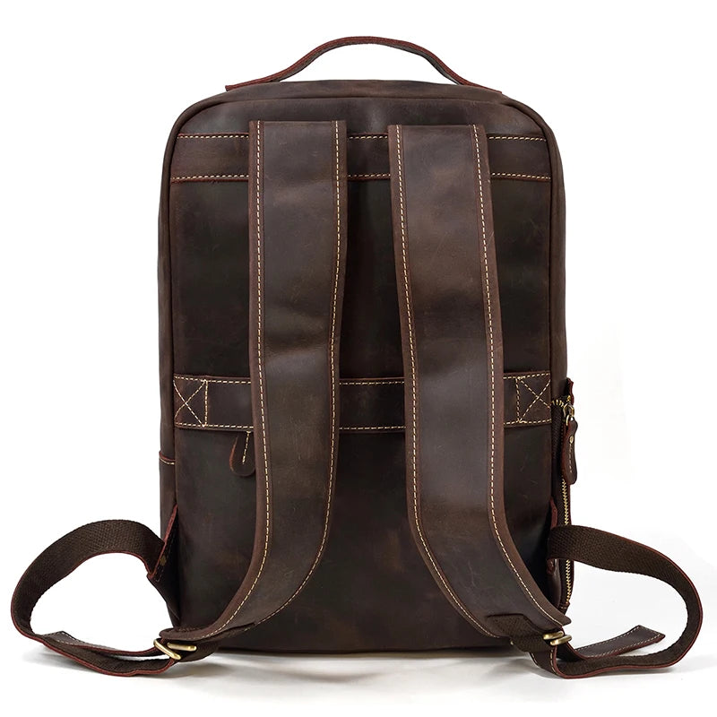Vintage Travel Backpack leather double zipper bagpack male crazy horse leather backpack handmade leather travel bag men bag