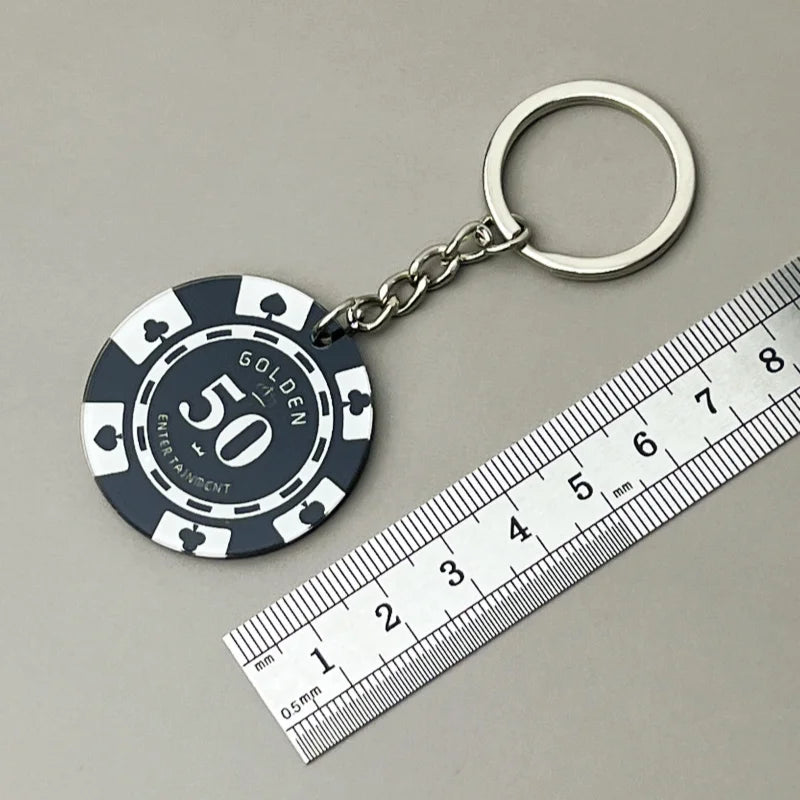 Fashionable Multi functional Keychain Casino Style Lucky Dice Black 8 Lucky Chip Pendant Mountaineering Buckle Bottle Opener