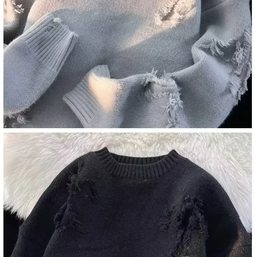 Unisex Round Neck Sweater Casual Trendy Knitted Top Solid Color Loose Fit Versatile For Men Women Hong Kong Style