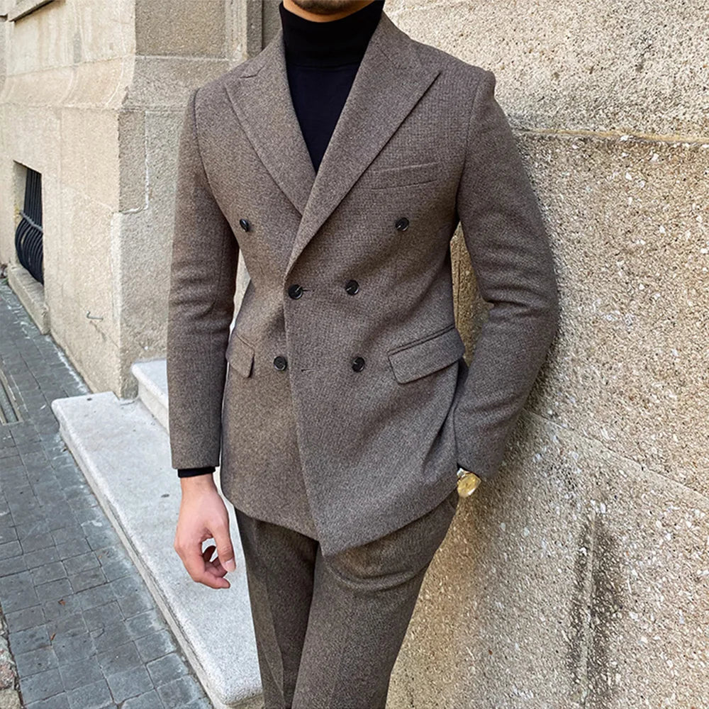 Vintage Men's Suit 2 Pieces Business Formal Casual Double Breasted Slim Fit Suits Party Wedding Dress Costume Male Suit