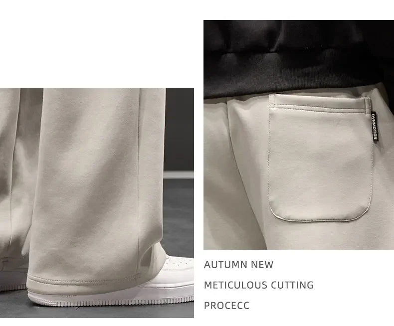 Autumn New Men Knitted Sports Pant Steel Stamp Printing Wide Leg Casual Trousers Straight Solid Lightweight Cotton Fabric Unisex