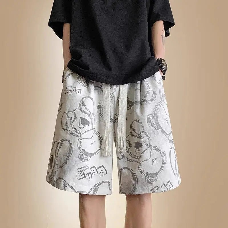 Bear Graffiti Men's Breathable Quick-drying Five-point Casual Loose Beach Sports Shorts