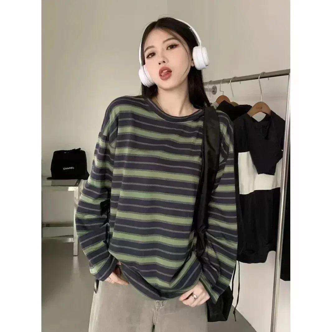 Women Sweatshirt Long Sleeve Y2k women's clothing Anime Hoodies Striped T Shirt Harajuku Streetwear Pullovers Women Tops jackets