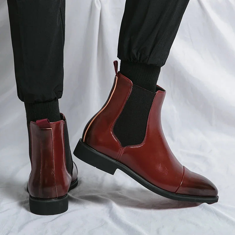 Luxury Brand Men's Chelsea Boots New Outdoor Red Sole Square Shoes Handmade Toe Business Ankle Boots for Men Dress Boots 2024