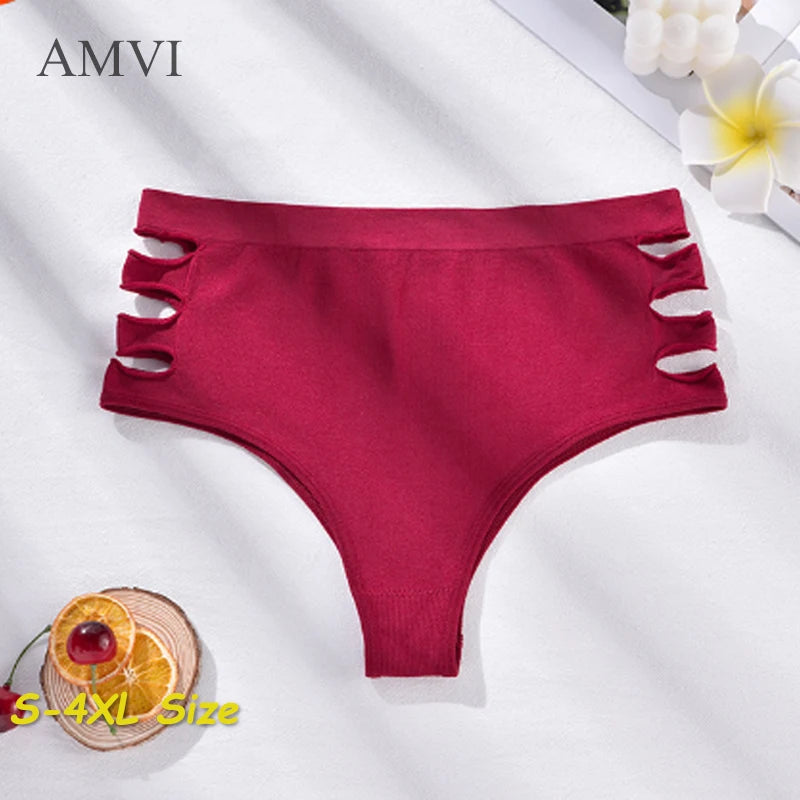 Sexy Women's Lingerie Panties Plus Size High Waist Briefs Comfort Solid Intimates Women Underwear Women Hollow Out Briefs S-4XL