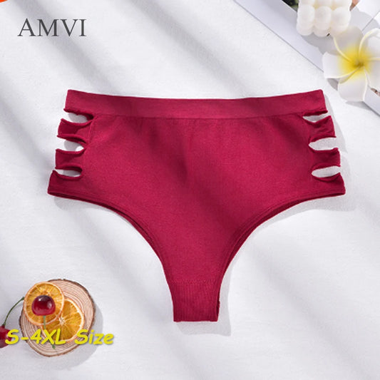 Sexy Women's Lingerie Panties Plus Size High Waist Briefs Comfort Solid Intimates Women Underwear Women Hollow Out Briefs S-4XL