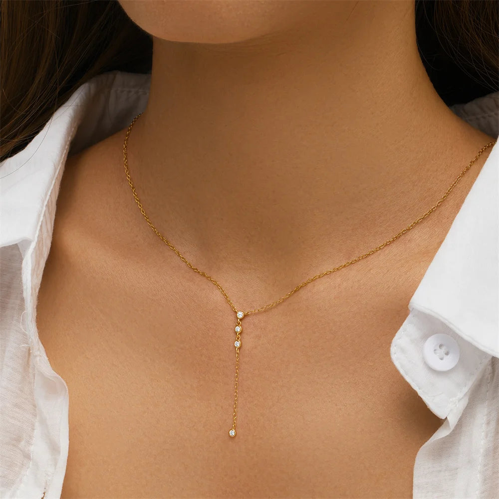 AIDE 925 Sterling Silver Personalized Snake Chain Adjustable Y Necklace Clavicle Pendant Chokers Necklace Women's Holiday Gifts