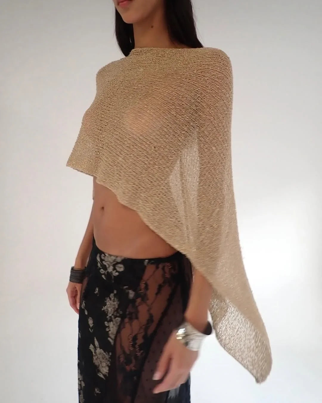 Glitter Knitted One Piece Top Women Fashion Halter Shawl Multi-wear Holiday Cape Beach Tank 2025 Summer Casual Cover Ups