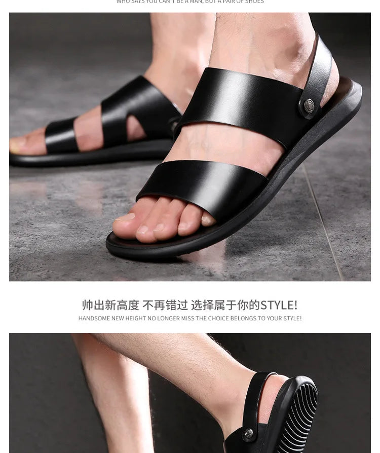 Sandals Men Leather Luxury Brand New Fashion Summer Men Shoes Vintage Flats Casual Non-slip Beach Sandals Men