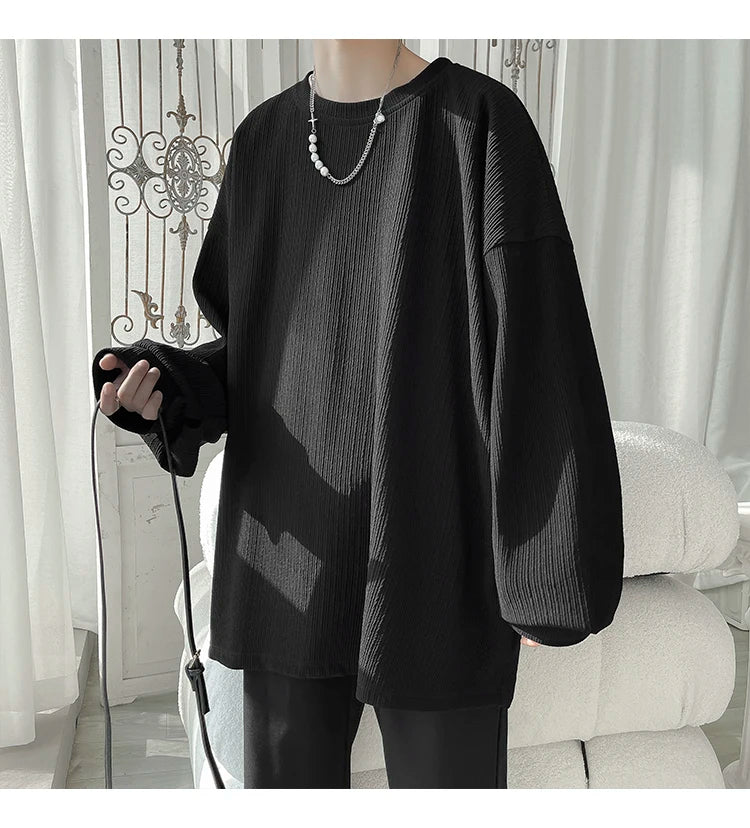 2024 Spring Autumn Casual Long Sleeve T Shirts Men Loose Round Neck T-shirts Male Fashion Harajuku Korean Streetwear Tops Tees