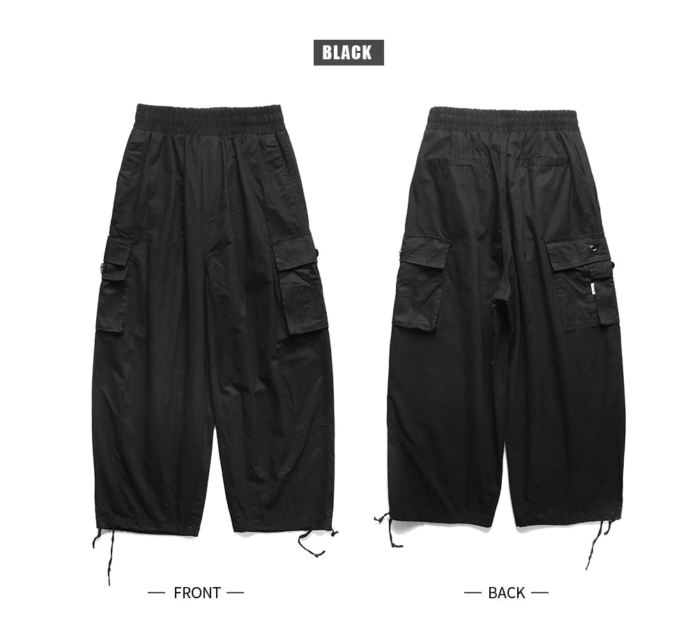 Multi-Pocket Cargo Pants Men's Casual Solid Straight Baggy Wide-leg Cropped Trousers Men Ankle-length Jogger Pants Harem Pants
