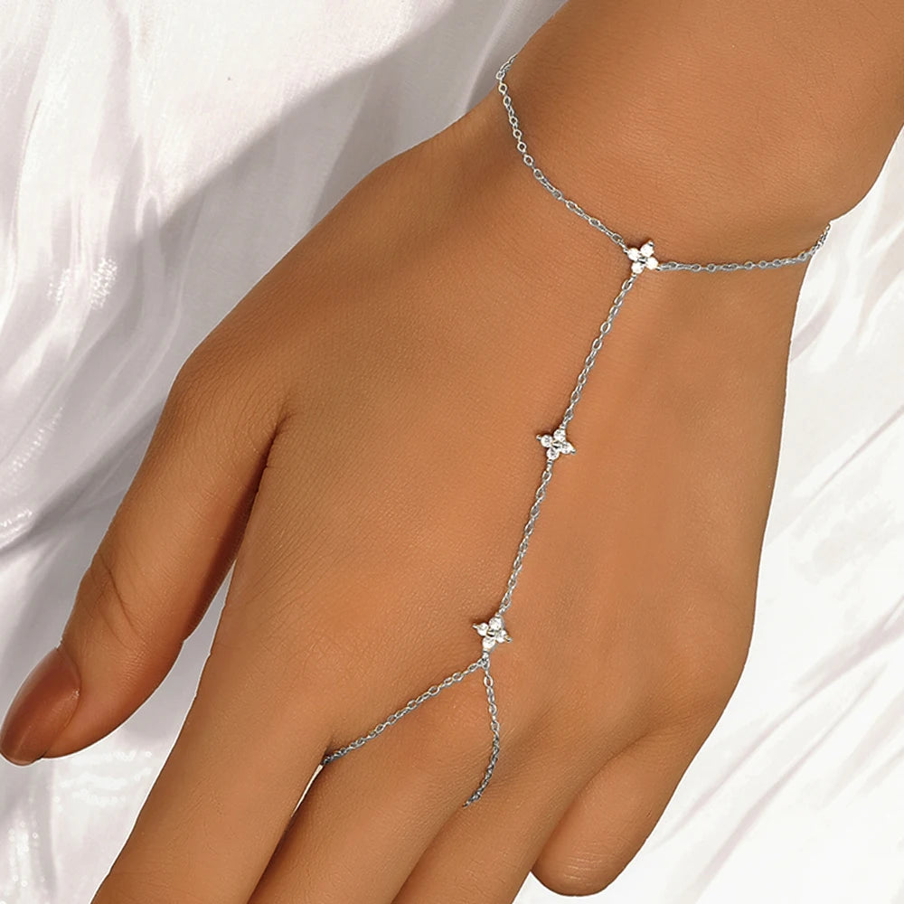 Aide 925 Sterling Silver Fine Jewelry Geometric Lucky Flower CZ Sparking Zircon Bracelets For Women Hand Chain Bracelets Jewelry