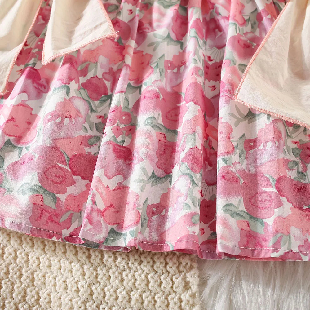 Children's clothing, baby girl dress summer girl full body print two large bows and flying sleeve princess dress