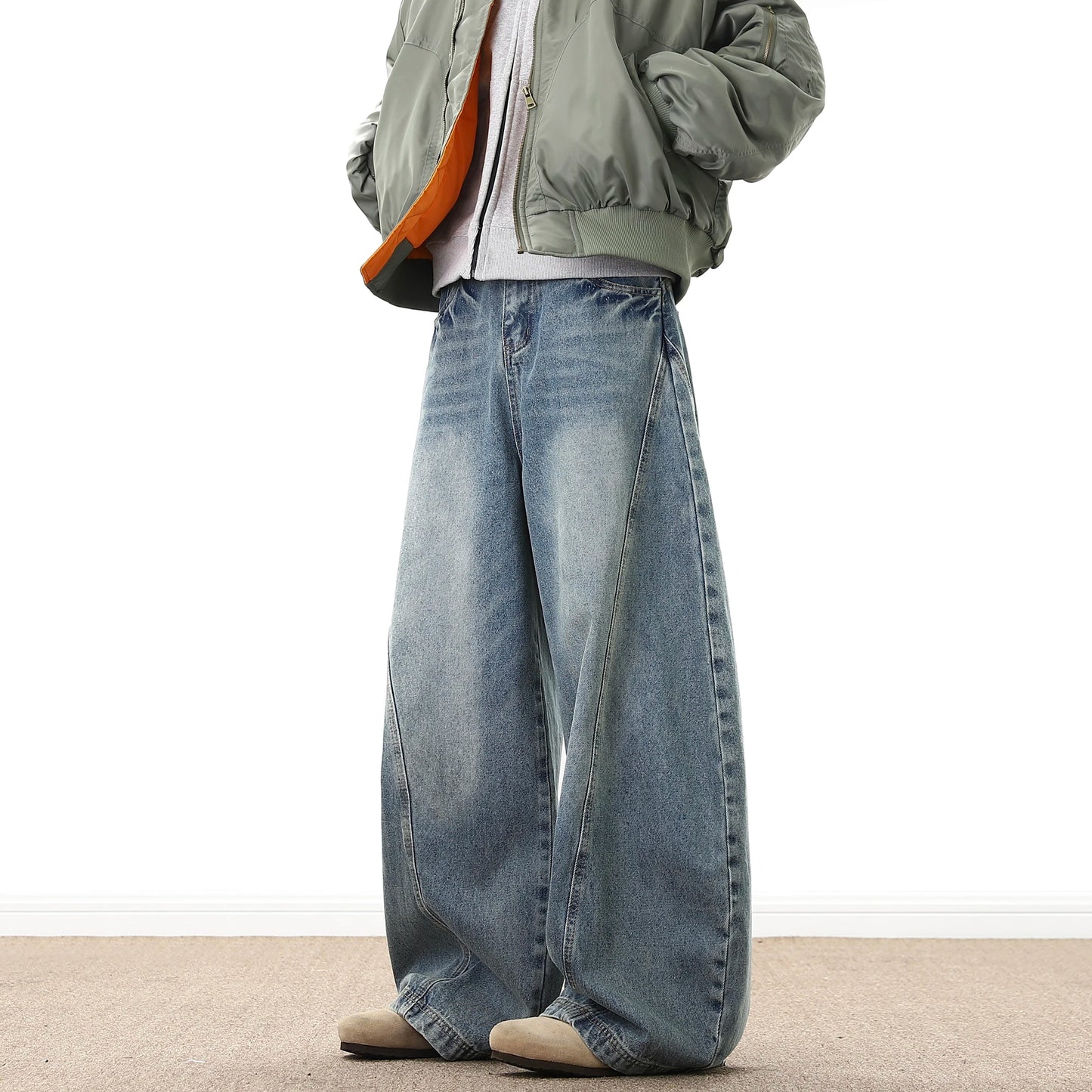 Men 2025 New Trendy Wide Leg Loose Fit Jeans Casual Streetwear Relaxed Baggy Denim Pant Fashion Design Mens Trousers Hot Selling
