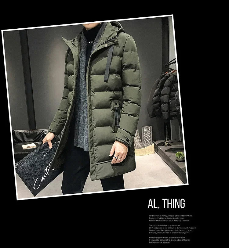 Men Long Down Jackets Winter Coats Chaquetas Hooded Casual Winter Parkas High Quality Male Green Warm Parkas Coats Size 8XL