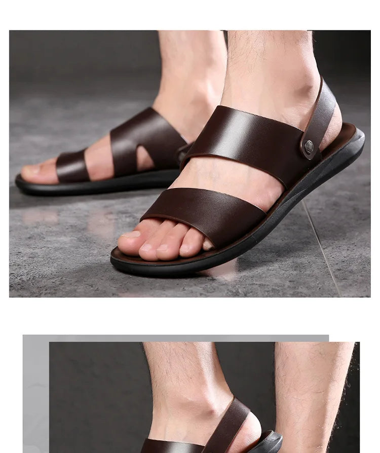 Sandals Men Leather Luxury Brand New Fashion Summer Men Shoes Vintage Flats Casual Non-slip Beach Sandals Men