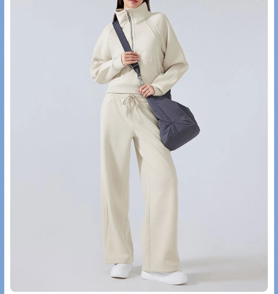 Half Zipper High Stand-up Neck Pullover Top Women Clothing Autumn and Winter New Outer Wear Warm Fleece Thickened Sweatshirts