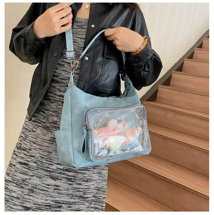 MBTI Casual Ita Bag for Women Fashion Aesthetic Y2k Large Capacity Shoulder Bag Transparent Daily Advanced Harajuku New Handbag