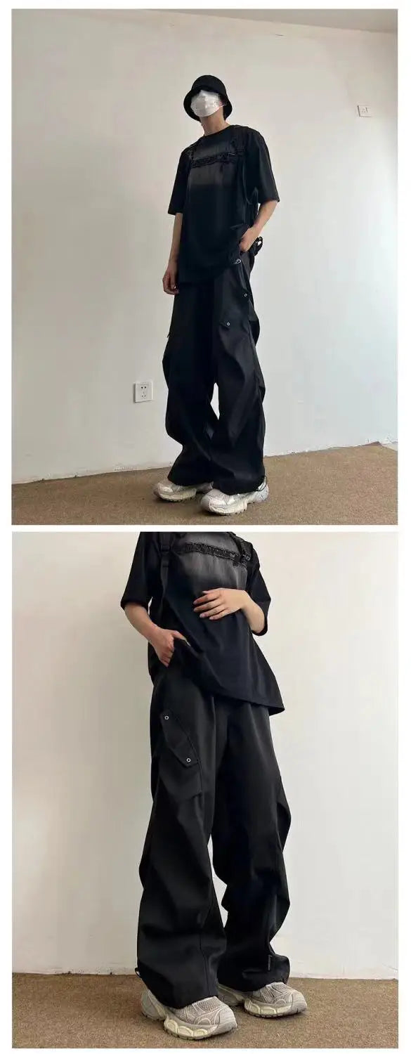 Techwear Parachute Cargo Pants Men Hip Hop Wide Leg Trousers Male Quick Drying Streetwear Loose Oversize Korean Hip Hop