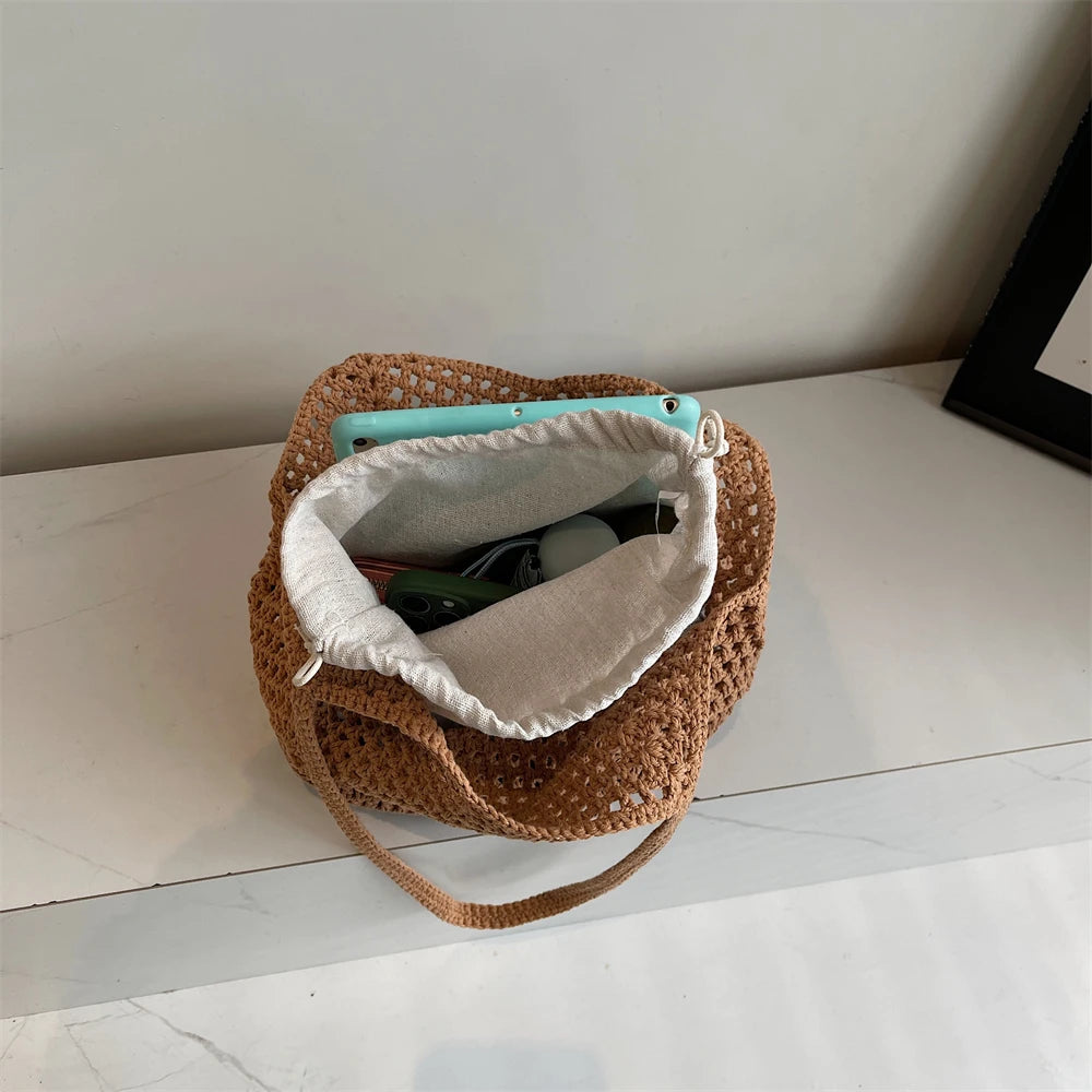 2025 Latest Summer Beach Straw Woven Tote Bag For Women 2-IN-1 Hollow-out Lightweight Large Capacity Shopper Shoulder Bag Female