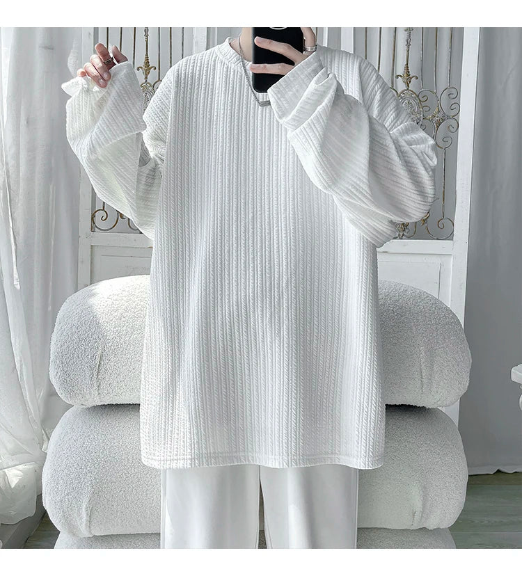 2024 Spring Autumn Casual Long Sleeve T Shirts Men Loose Round Neck T-shirts Male Fashion Harajuku Korean Streetwear Tops Tees