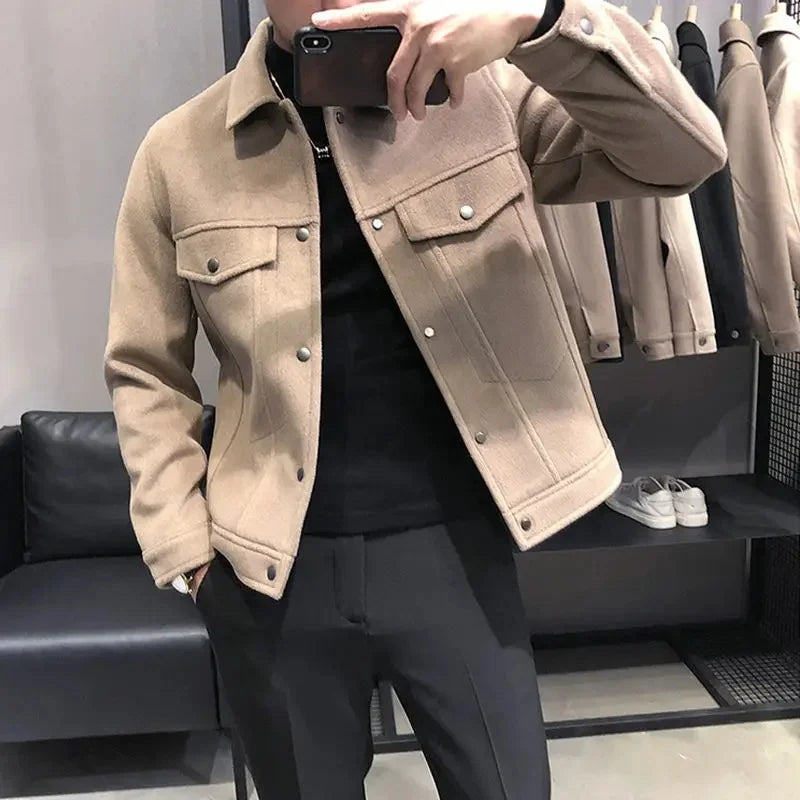 Korean Style Men's Slim Fit Jacket New Arrival Fall Winter Thickened Work Casual Trendy Brand Top For Leisure And Socializing