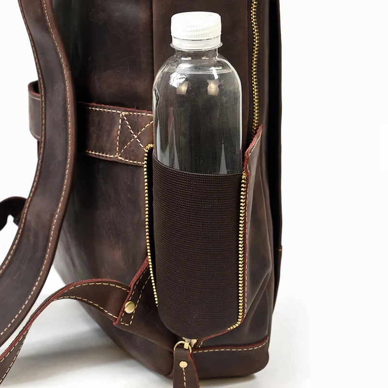 Vintage Travel Backpack leather double zipper bagpack male crazy horse leather backpack handmade leather travel bag men bag