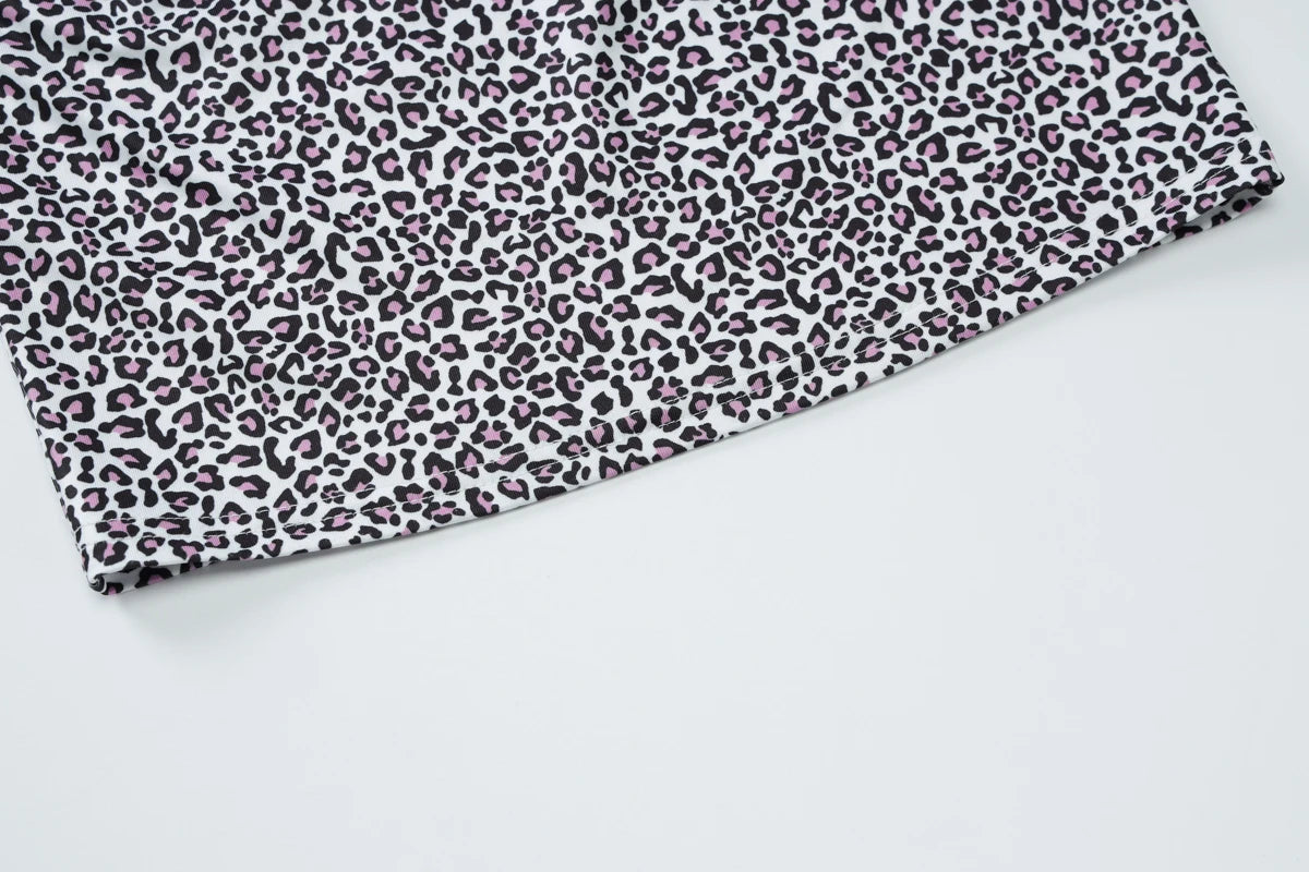 Dulzura Leopard Sexy Elegant Casual 2 Piece Skirt Set Chest Wrapping Patchwork Tank Top Short Skirt Matching Set Party Clubwear