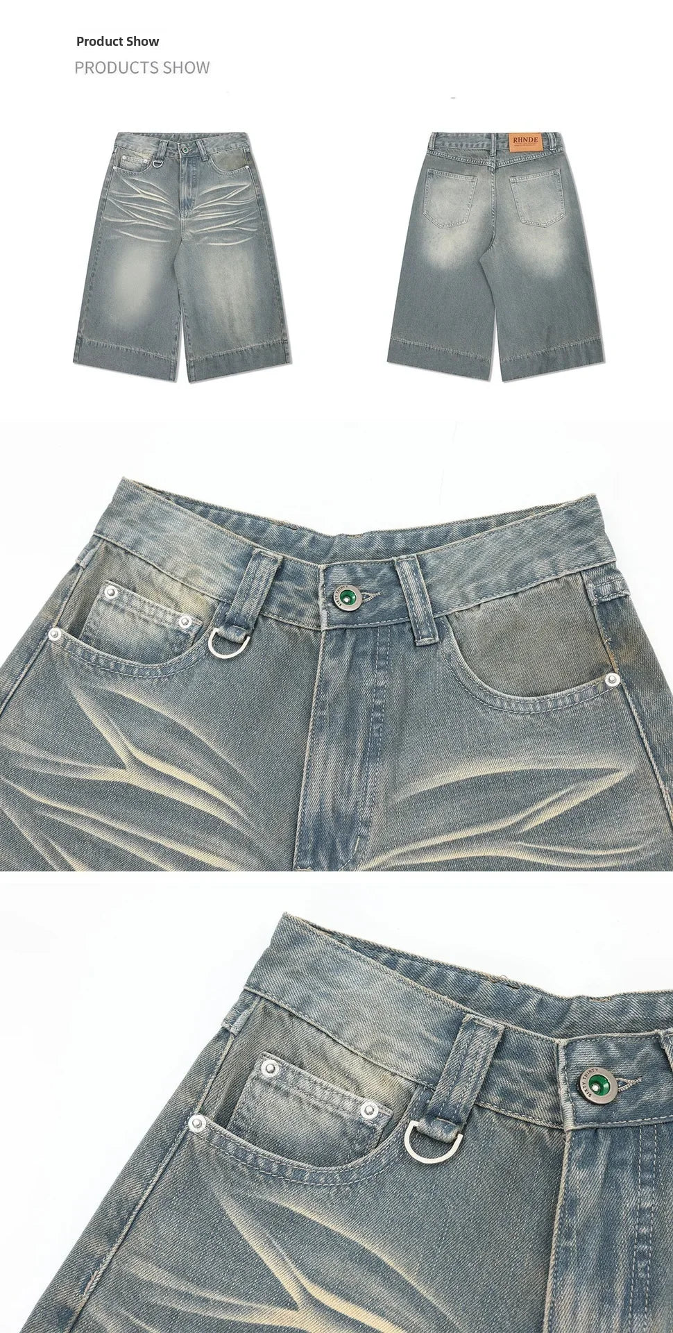 2024 Summer New Style Vintage Wide-leg Jeans 7-point Straight Leg Denim Mid-length Shorts For Men American Retro Loose Fit