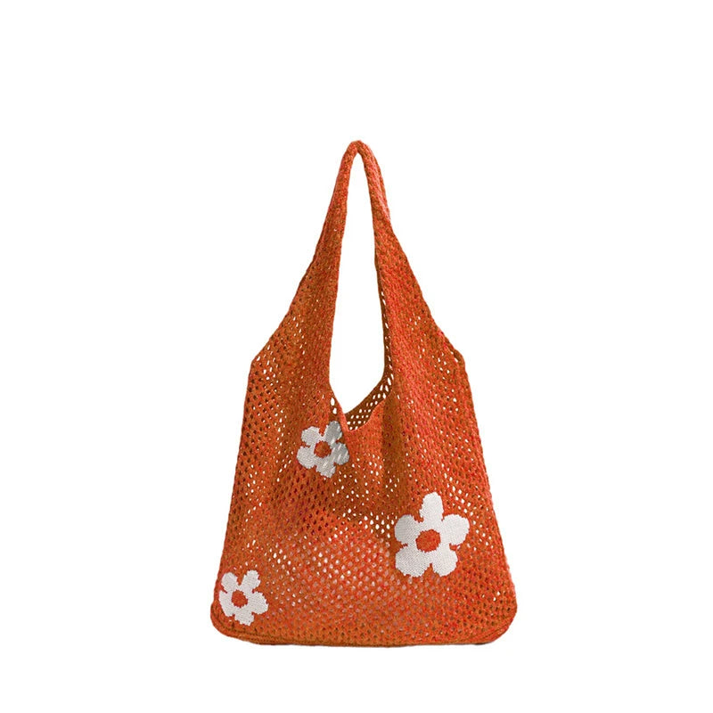 Women Knitted Bag Woven Love Heart  Pattern Wool Portable Shoulder Bag Shopping Bags Workers Students Daily Commuter Bags