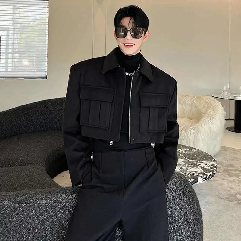 LUZHEN New Stylish Men's High Street Short Jacket Original Big Pocket Solid Color Elegant 2025 Spring Casual Trendy Coat Fbf31d