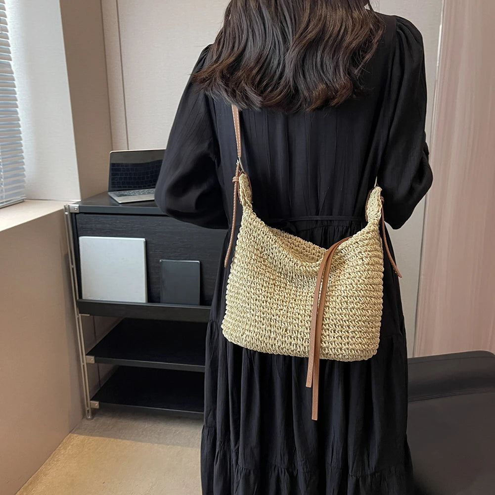 Hand-Woven Handbags Handmade Straw Woven Bag Paper Rope Fashion Casual Simple Elegant Strap Adjustable Summer Beach Bag